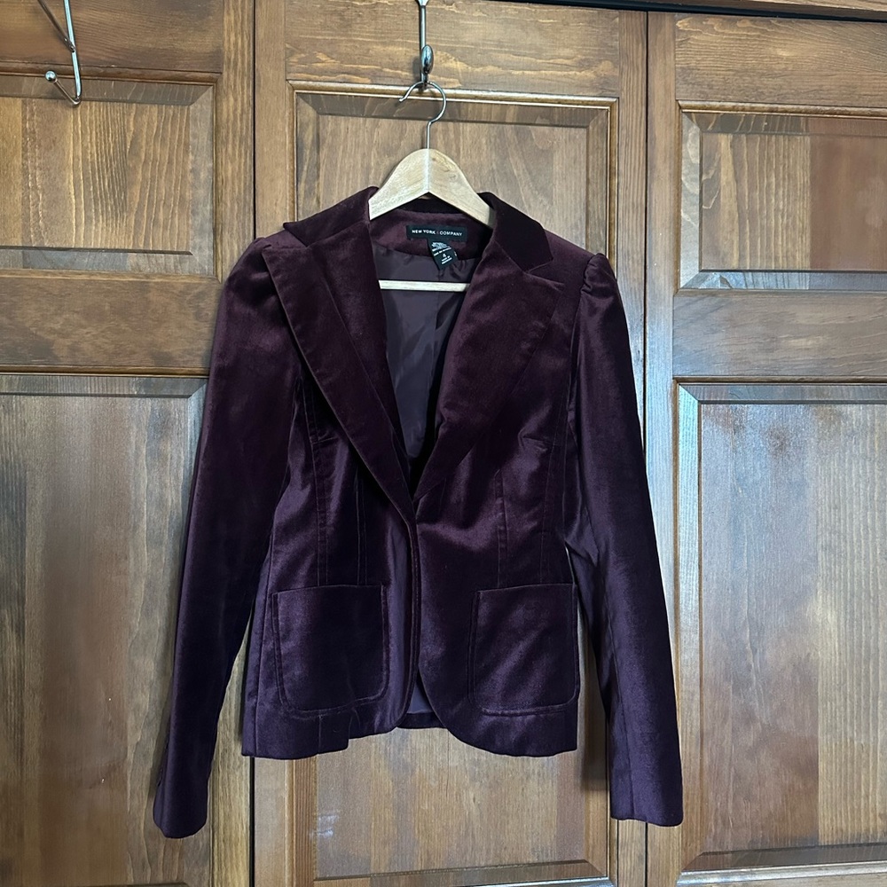 New York & Company Corduroy Burgundy Blazer